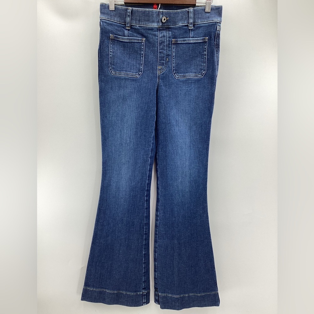 SPANX Pull-on Dark Blue Flare Jeans with Patch Pockets - Picture 2 of 12